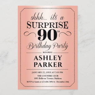Invitación Surprise 90th Birthday Party - Rosa Gold