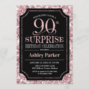 Invitación Surprise 90th Birthday Party - Rosa Gold Black