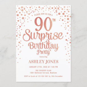 Invitación Surprise 90th Birthday Party - Rosa Gold & White