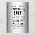 Invitación Surprise 90th Birthday Party - Silver<br><div class="desc">Sorpresa 90.ª Invitación a la fiesta de cumpleaños. Diseño sencillo y elegante en plata y negro. Con un patrón de Relieve metalizado plateado falso y un tipo de letra de guión elegante. Celebración sorpresa de cumpleaños para hombre o mujer. ¡Se puede personalizar en cualquier edad!</div>