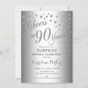 Invitación Surprise 90th Birthday Party - Silver