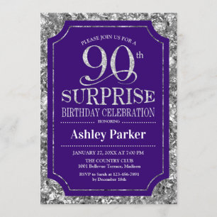 Invitación Surprise 90th Birthday Party - Silver Purple