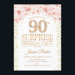 Invitación Surprise 90th Birthday Party - White Gold Pink<br><div class="desc">Sorpresa 90.ª Invitación a la fiesta de cumpleaños. Elegante diseño en falso oro purpurina,  blanco y rosa. Incluye confetti,  letra de guión y flores color de agua rosa rubor. Mándame un mensaje si necesitas más personalización.</div>