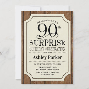 Invitación Surprise 90th Birthday Party Wood Pattern