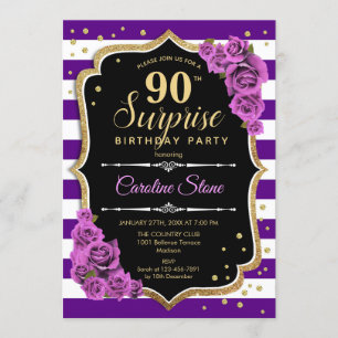 Invitación Surprise 90th Birthday - Purple Gold