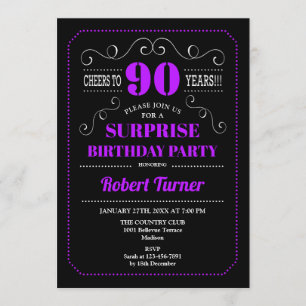 Invitación Surprise 90th Birthday - Púrpura Negro