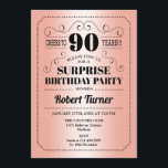 Invitación Surprise 90th Birthday - Rosa Gold Black<br><div class="desc">Sorpresa Invitación a Cumpleaños 90. Diseño retro en falso rosa de Relieve metalizado dorado y negro. ¡Saludos a 90 años! También se puede personalizar en cualquier año.</div>