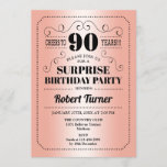 Invitación Surprise 90th Birthday - Rosa Gold Black<br><div class="desc">Sorpresa Invitación a Cumpleaños 90. Diseño retro en falso rosa de Relieve metalizado dorado y negro. ¡Saludos a 90 años! También se puede personalizar en cualquier año.</div>