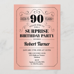 Invitación Surprise 90th Birthday - Rosa Gold Black