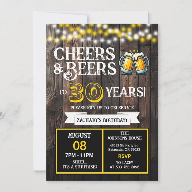 Invitación Surprise Backyard Cheers and Beers to 30 Years (Anverso)