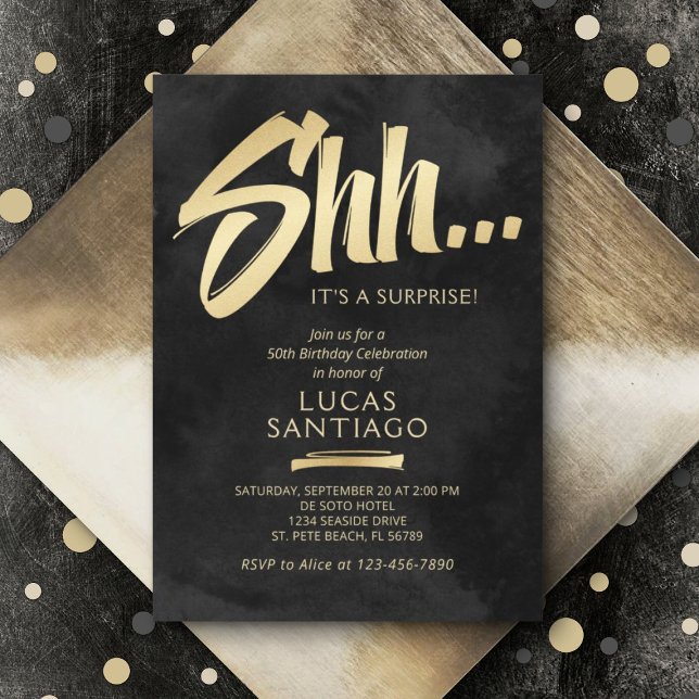 Invitación Surprise Birday Black Gold (Subido por el creador)