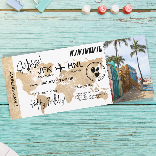 Invitación Surprise Birday Boarding Pass Ticket Hawaii (Subido por el creador)
