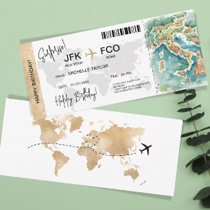 Invitación Surprise Birday Boarding Pass Ticket Italia