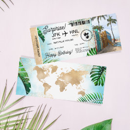 Invitación Surprise Birday Boarding Pass Trip Ticket Beach