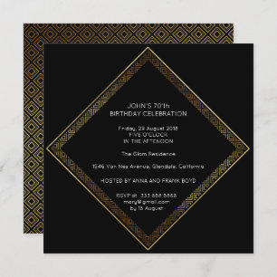 Invitación Surprise Birday Party Art Deco Geometric Gold