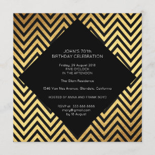 Invitación Surprise Birday Party Art Deco Geometric Gold