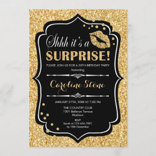 Invitación Surprise Birday Party - Black Gold