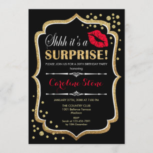 Invitación Surprise Birday Party - Black Red Gold