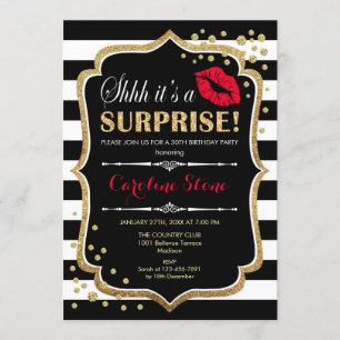 Invitación Surprise Birday Party - Black Red Gold