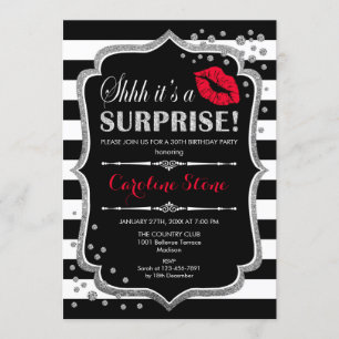 Invitación Surprise Birday Party - Black Red Silver