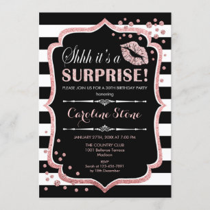 Invitación Surprise Birday Party - Black Rosa Gold