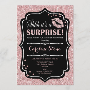 Invitación Surprise Birday Party - Black Rosa Gold