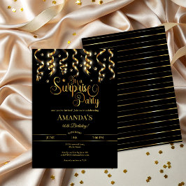 Invitación Surprise Birday Party Elegant Black & Gold