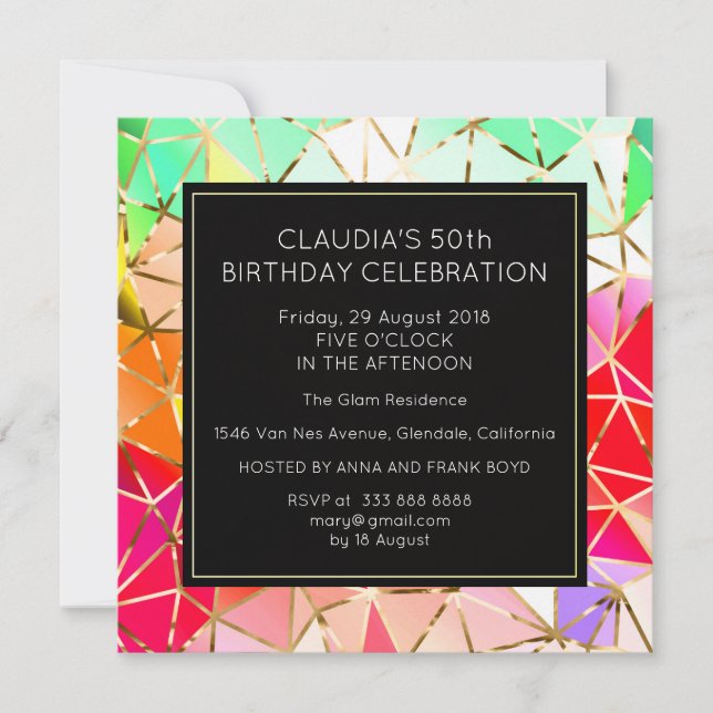 Invitación Surprise Birday Party Golden Relieve metalizado Ra (Anverso)