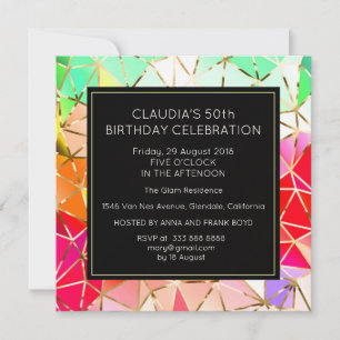 Invitación Surprise Birday Party Golden Relieve metalizado Ra