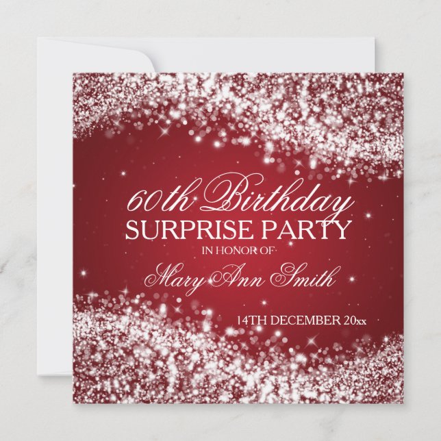 Invitación Surprise Birday Party Sparkling Wave Red (Anverso)