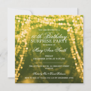 Invitación Surprise Birday Party String Lights Gold
