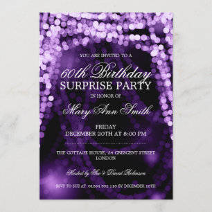 Invitación Surprise Birday Party String Lights Purple