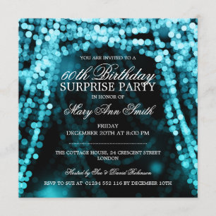 Invitación Surprise Birday Party String Lights Turquoise