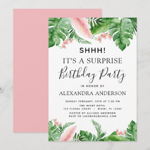 Invitación Surprise Birday Party Tropical Palm Floral