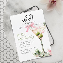 Invitación Surprise Birday Party Watercolor Martini Glass