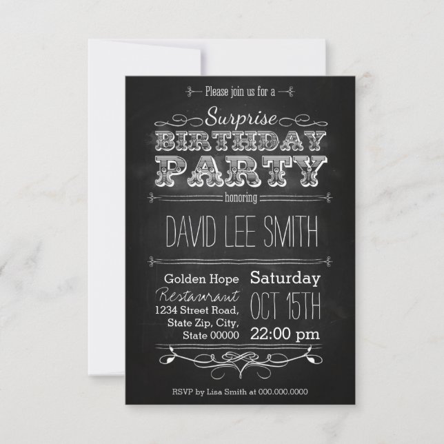 Invitación Surprise Birthday Party (Anverso)