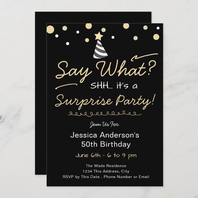 Invitación Surprise Birthday Party Any Age Minimal Confetti (Anverso / Reverso)