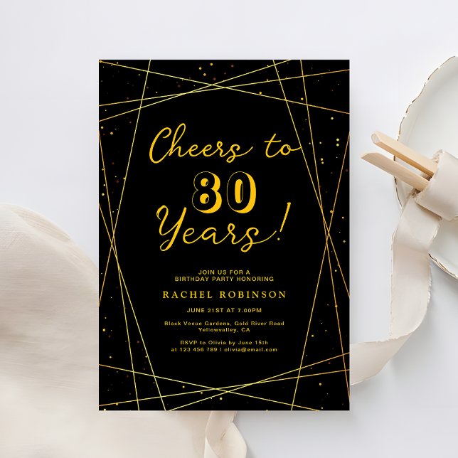 Invitación Surprise Birthday Party Black & Gold Geometric (Subido por el creador)