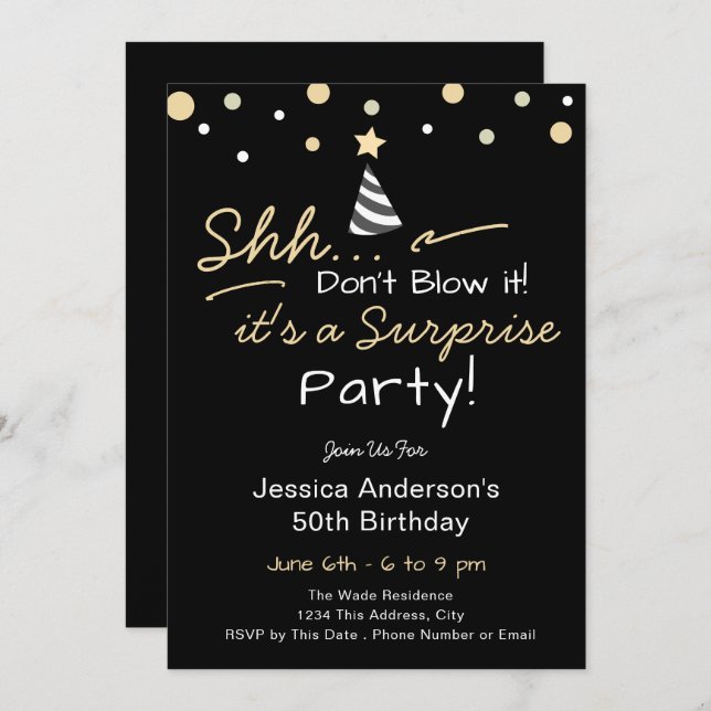 Invitación Surprise Birthday Party don't blow it (Anverso / Reverso)