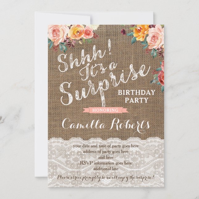 Invitación Surprise Birthday Party Invita, Cualquier Edad, Ot (Anverso)