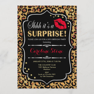 Invitación Surprise Birthday Party - Leopard Print Red
