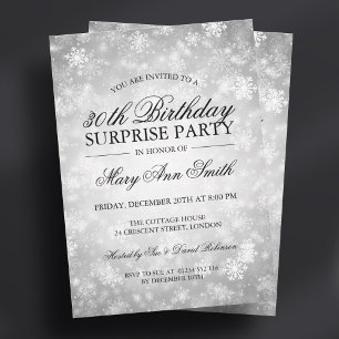 Invitación Surprise Birthday Party Silver Winter Wonderland