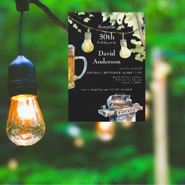 Invitación Surprise Black 30th BBQ Birthday Invitation