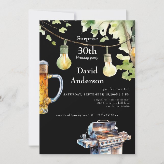 Invitación Surprise Black 30th BBQ Birthday Invitation (Anverso)