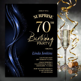 Invitación Surprise Black Blue 70th Birthday Party