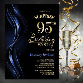 Invitación Surprise Black Blue 95th Birthday Party