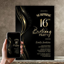 Surprise Black Gold 16th Birthday Party