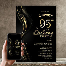 Invitación Surprise Black Gold 95th Birthday Party