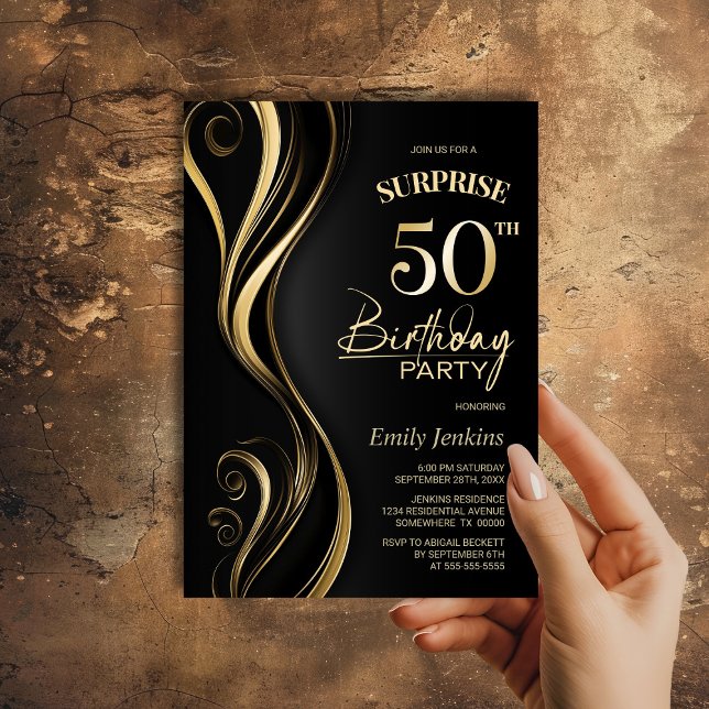 Invitación Surprise Black Gold Fiesta de 50 Años (Subido por el creador)