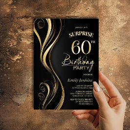 Invitación Surprise Black Gold Fiesta de cumpleaños número 60